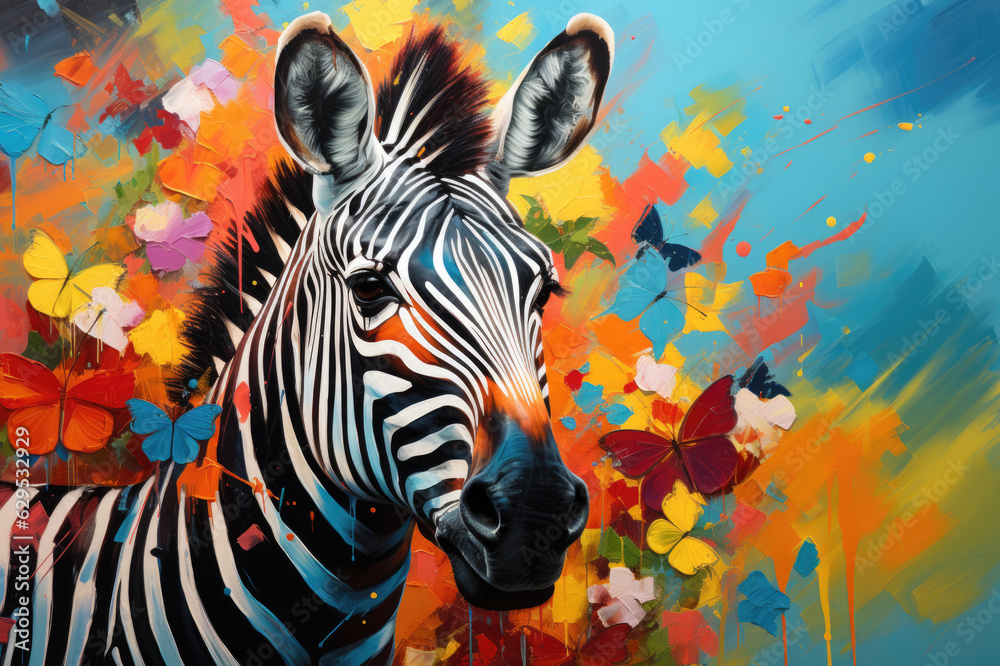 Fantasy Zebra with Rainbow Stripes imagination of AI featuring a fantastical depiction of a zebra adorned with rainbow-colored stripes. Fantasy Zebra with Rainbow Stripes imagination of AI featuring a fantastical depiction of a zebra adorned with rainbow-colored stripes.