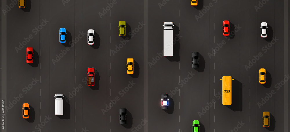 Traffic jam on the road. Road transport. Cars and transport concept.