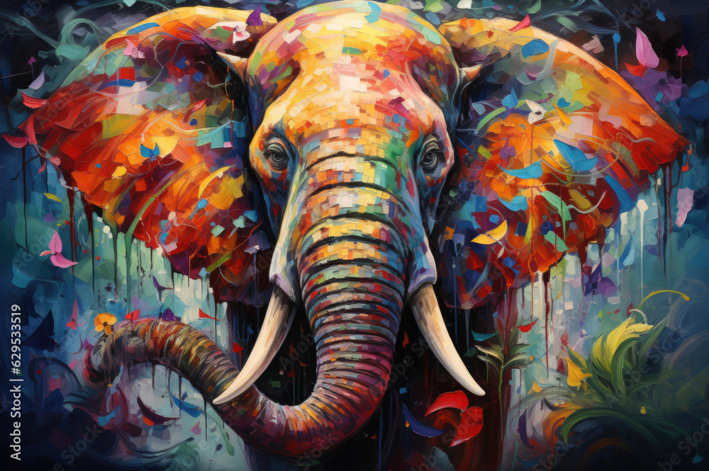 Rainbow Majesty: An AI masterpiece presents an enchanting elephant adorned in a kaleidoscope of colors.