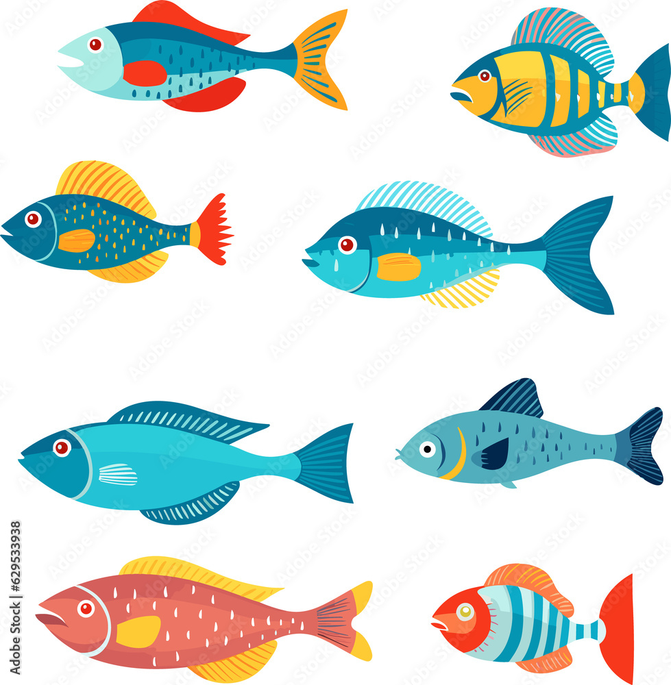 Cute fish cartoon flat style illustration. Generative AI Cute fish cartoon flat style illustration. Generative AI
