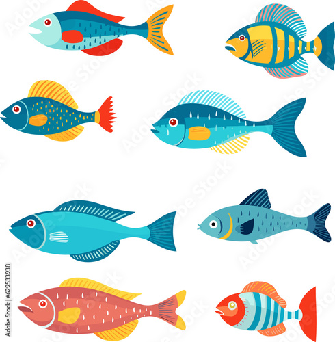  Cute fish cartoon flat style illustration. Generative AI