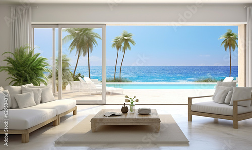 empty living room in a luxurious summer beach house