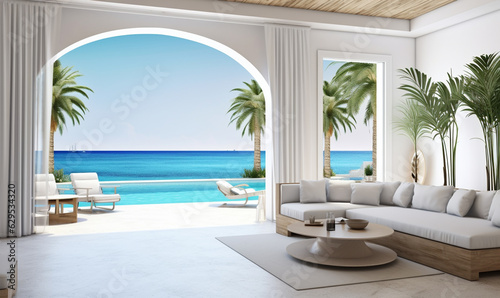 empty living room in a luxurious summer beach house