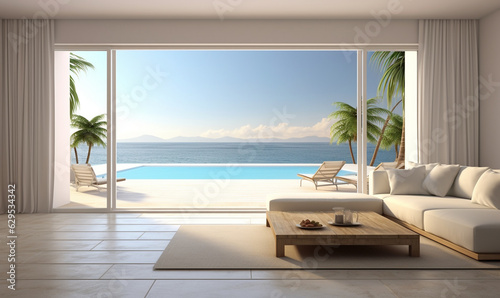 empty living room in a luxurious summer beach house © Aryanedi