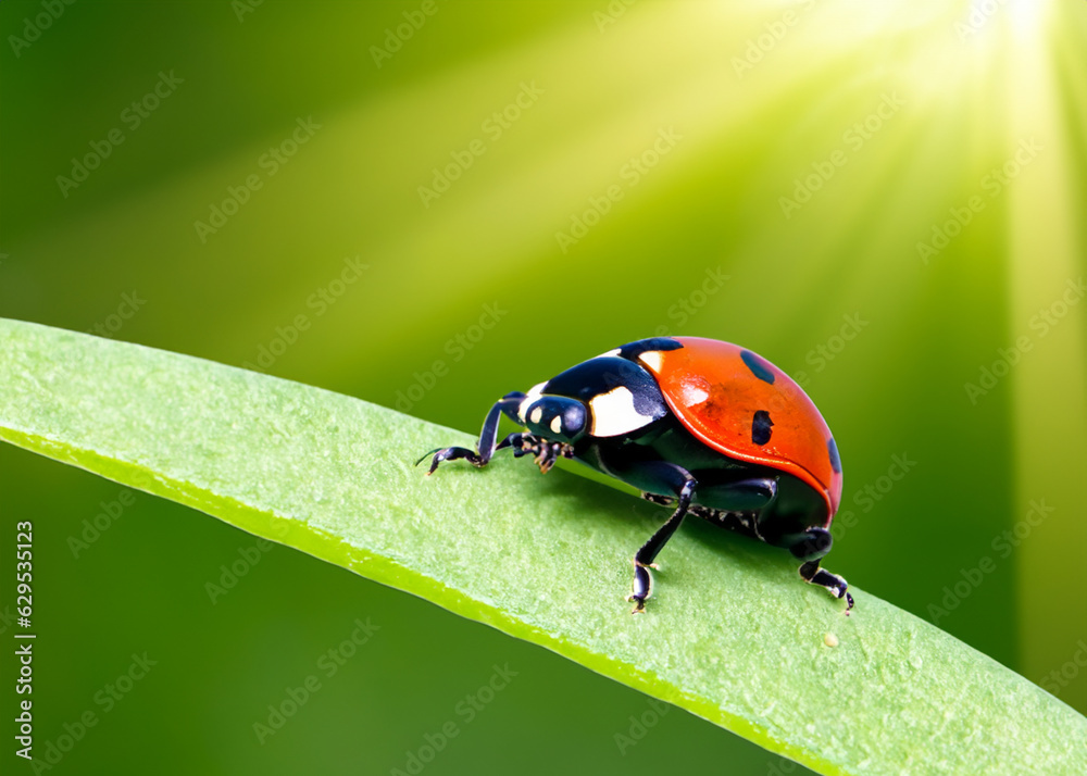 abstract close up or macro photo of a lady bug on green natural background, ecology and environment concept created with generative ai technology abstract close up or macro photo of a lady bug on green natural background, ecology and environment concept created with generative ai technology