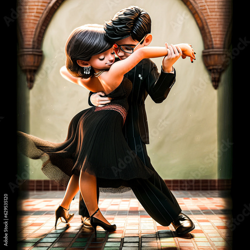 3d render cartoon Argentina boy and girl dancing Tango photo