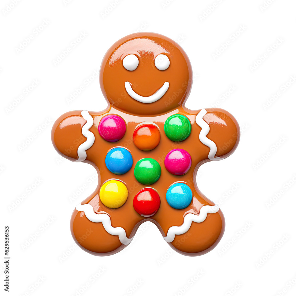 Gingerbread Man Cookie with Icing isolated on transparent background. Generative AI. Gingerbread Man Cookie with Icing isolated on transparent background. Generative AI.