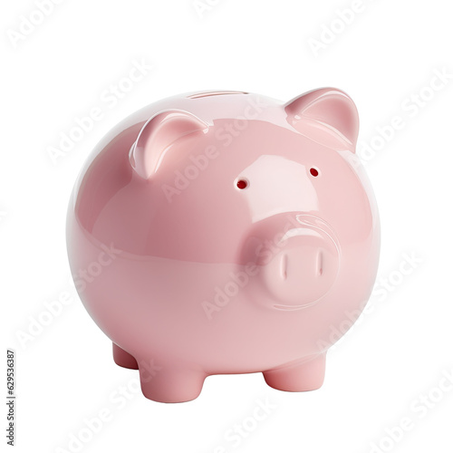Pink Ceramic Piggy Bank in Traditional Design isolated on transparent background. Generative AI. photo