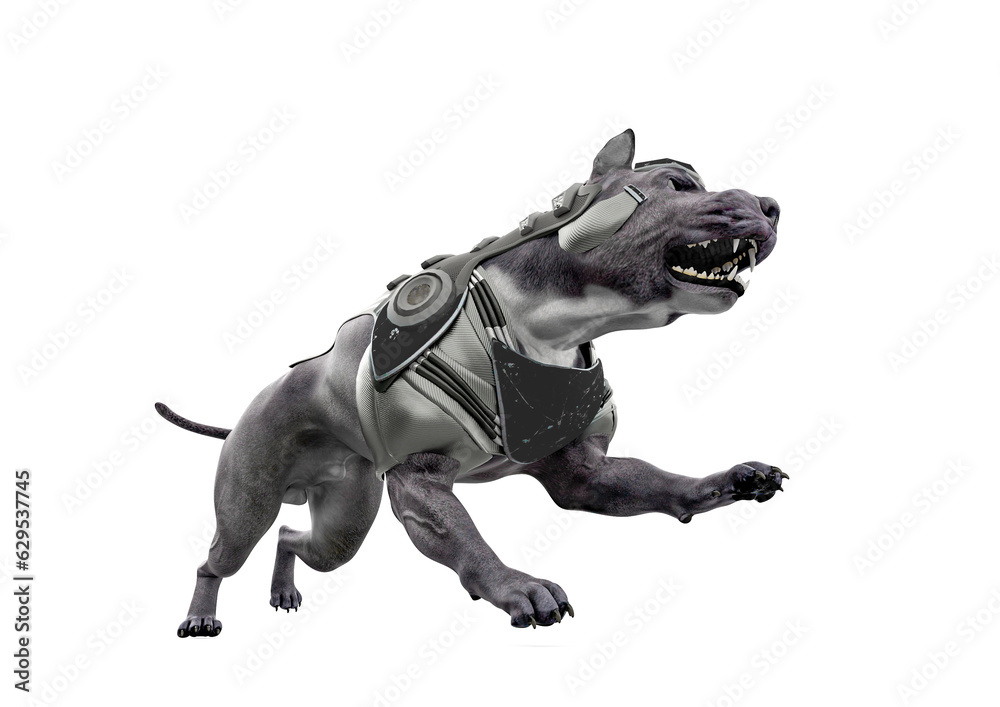 Fototapeta premium cyber dog is running in white background
