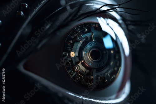 Close-up of a cybernetic eye.