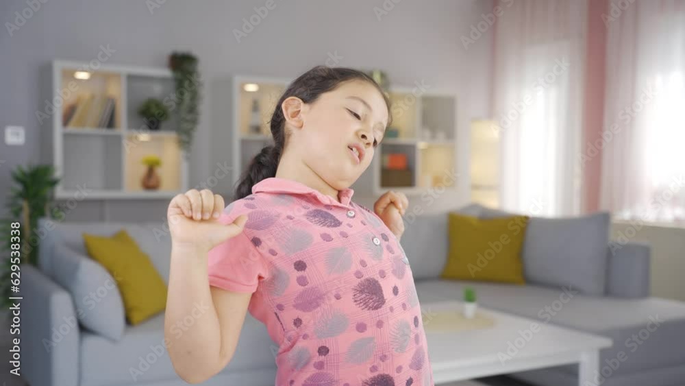 Sleepy girl child yawns. Sleepy girl child yawns.