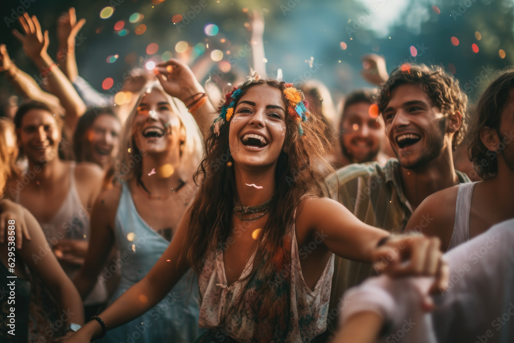 Friends Dancing At The Festival Stock Photo - Download Image Now