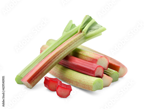 Cut fresh ripe rhubarb isolated on white