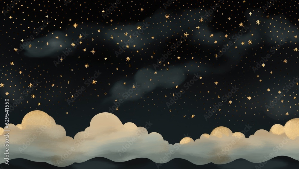 Background of sparkling golden light particles on a black background, ideal illustration for Christmas. Generative AI Background of sparkling golden light particles on a black background, ideal illustration for Christmas. Generative AI
