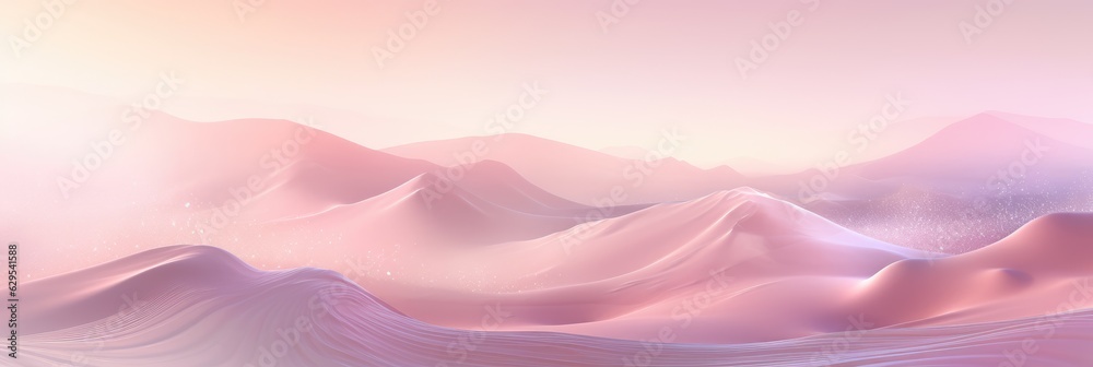 A beautiful background of a realistic landscape with glowing lights in pink and golden tones. Generative AI