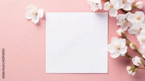 Generative AI : Wedding invitation or Mother's Day background, empty space surrounded with flowers, top view peonies © Generative AI