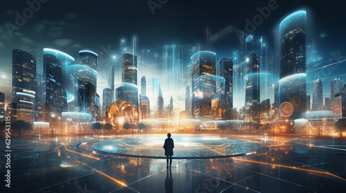 Rappresentazione della città del futuro, visione futuristica