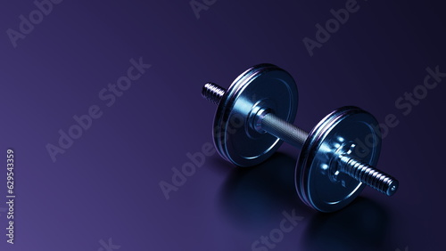Sports silver dumbbell gym fitness, healthy lifestyle. 3d render
