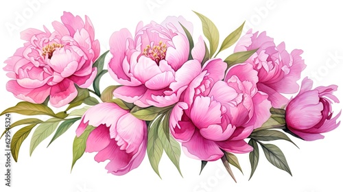 Bouquet of pink peonies  watercolor.