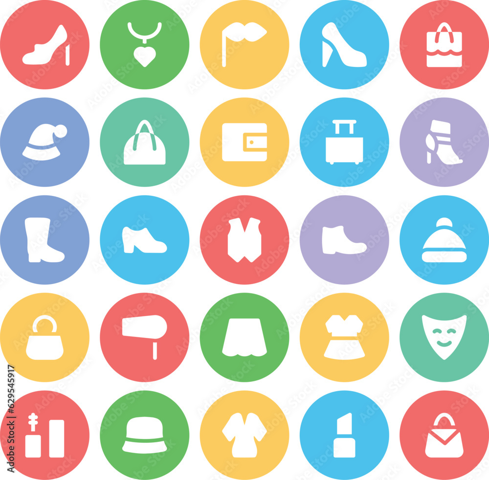 Set of Fashion Equipment Bold Line Icons

