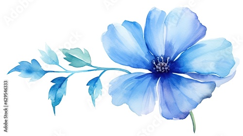 Delicate blue watercolor flower on a white background. 