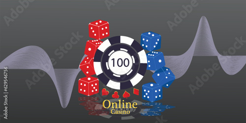 casino flying poker chips. Draft . Poker casino vector illustration. Red and black realistic chips in the air. Gambling concept, poker mobile app icon
