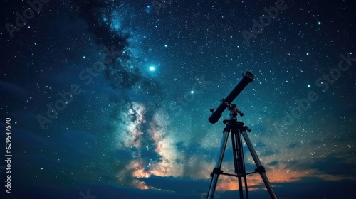 Astronomical telescope on the background of a beautiful starry sky at night. 