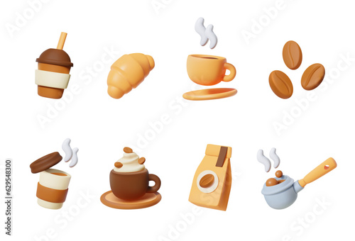Set of 3D icon coffee isolated.