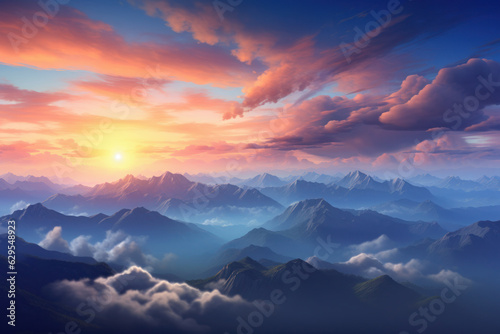 Sunrise over the mountains with dreamy clouds and sky © oliophotography
