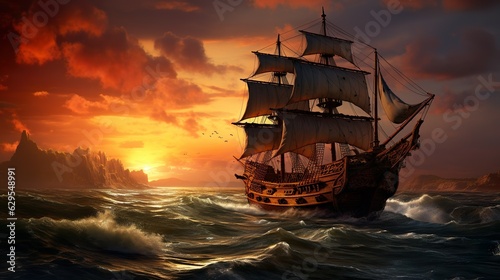 Sailing ship made with Ai generative technology, property is fictional © Jixster
