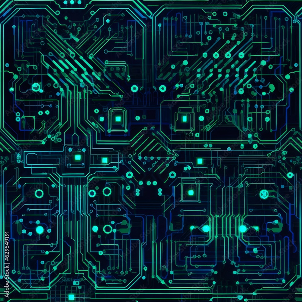 Seamless electric circuit board, infinite endless pattern, tile, generative ai