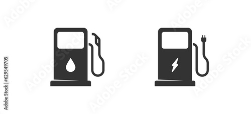 Gas station and car charging icon. Fuel, eco power sing symbol. Isolated vector illustration