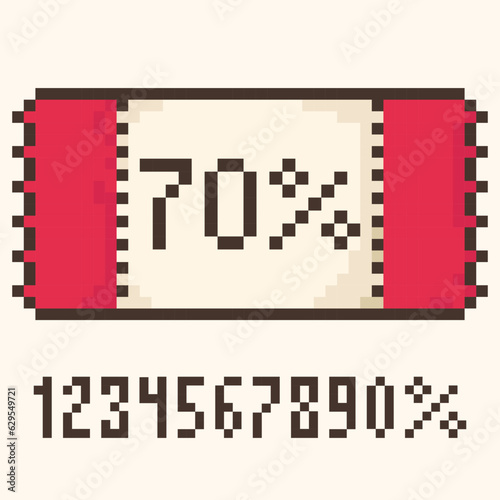 pixel coupon.Sale ticket template, discount,bright 8-bit coupon