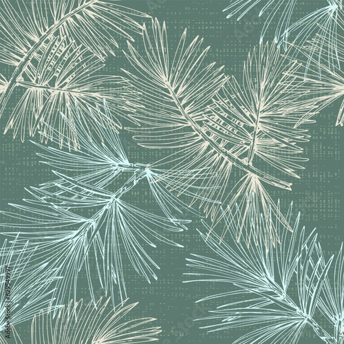 Hand drawn seamless pattern with fir branches and hanging decoration, great for christmas banners, wallpapers, wrapping, textiles - vector design