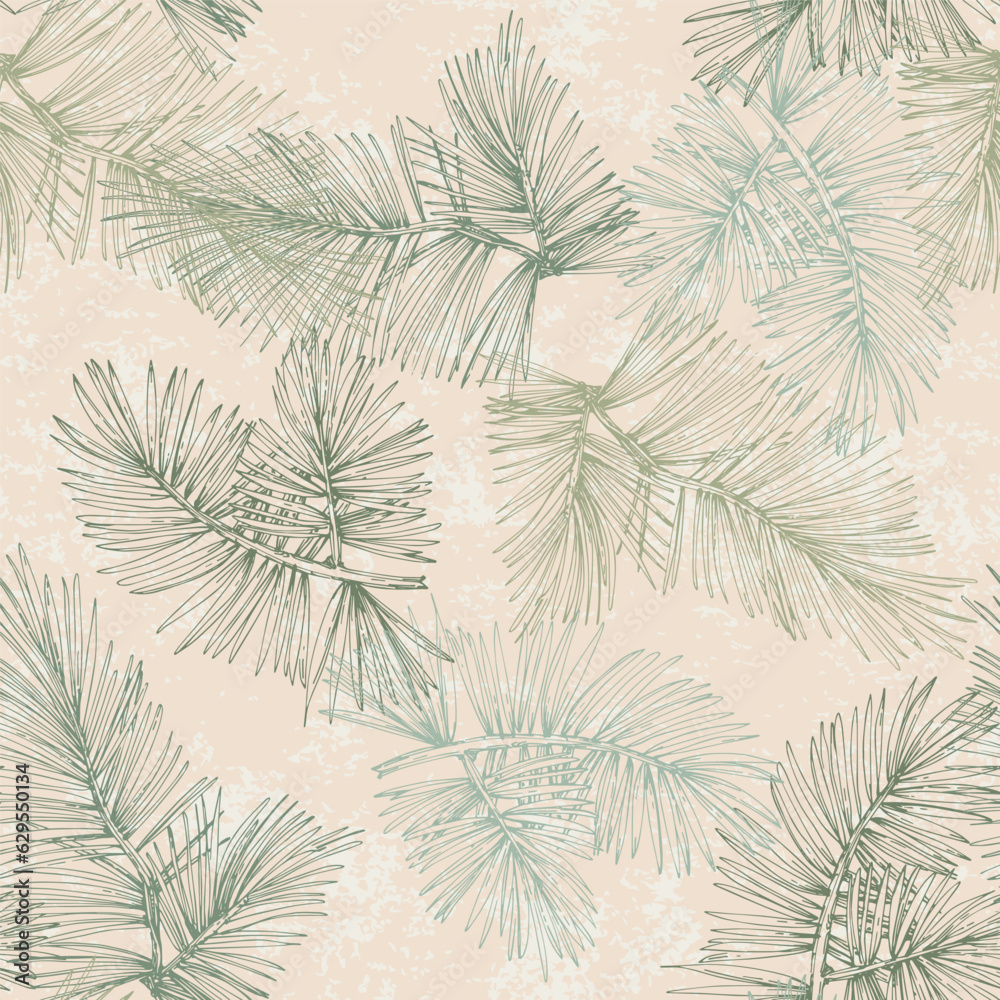 Hand drawn seamless pattern with fir branches and hanging decoration, great for christmas banners, wallpapers, wrapping, textiles - vector design