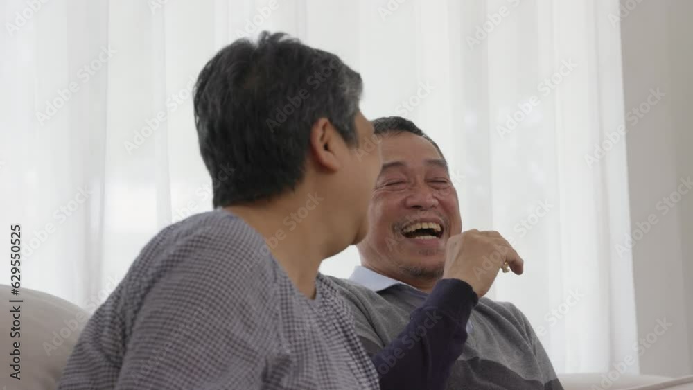 Happy Asian Senior Couple Enjoying TV and Tablet Time in Slow Motion Happy Asian Senior Couple Enjoying TV and Tablet Time in Slow Motion