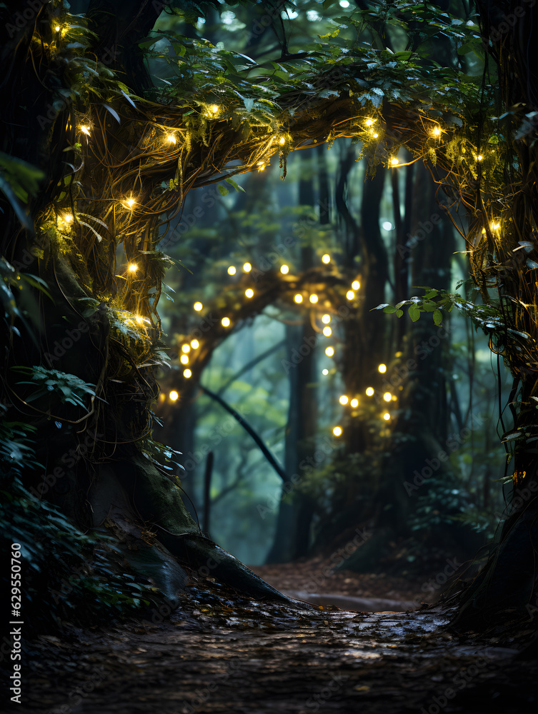 Enchanted Fairy Forest with Lights - enchanted, forest, magic, magical, fairies, fairy, lights, fantasy, world, dark, mysterious, mystical, shadows, moonlit