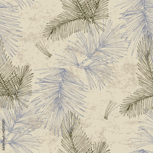 Hand drawn seamless pattern with fir branches and hanging decoration, great for christmas banners, wallpapers, wrapping, textiles - vector design