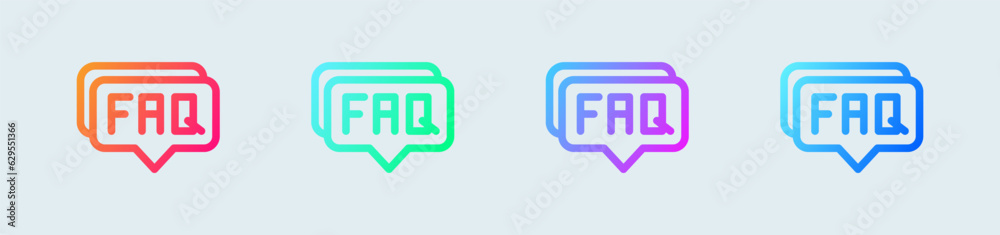Faq line icon in gradient colors. Question signs vector illustration. Faq line icon in gradient colors. Question signs vector illustration.