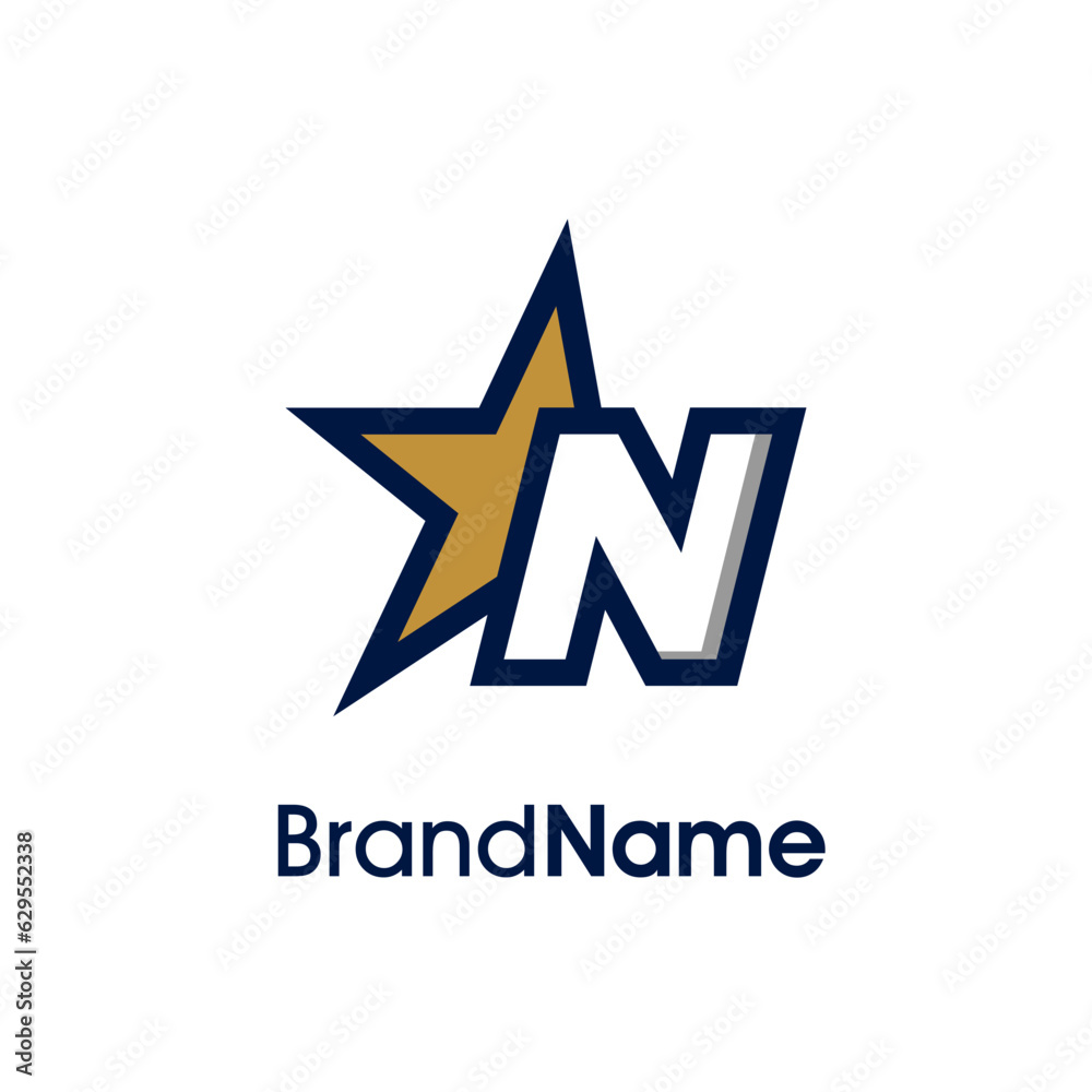 Initial N Gold Star Logo
