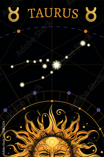Tarot card. zodiac card with Taurus symbol. Horoscope and card magic