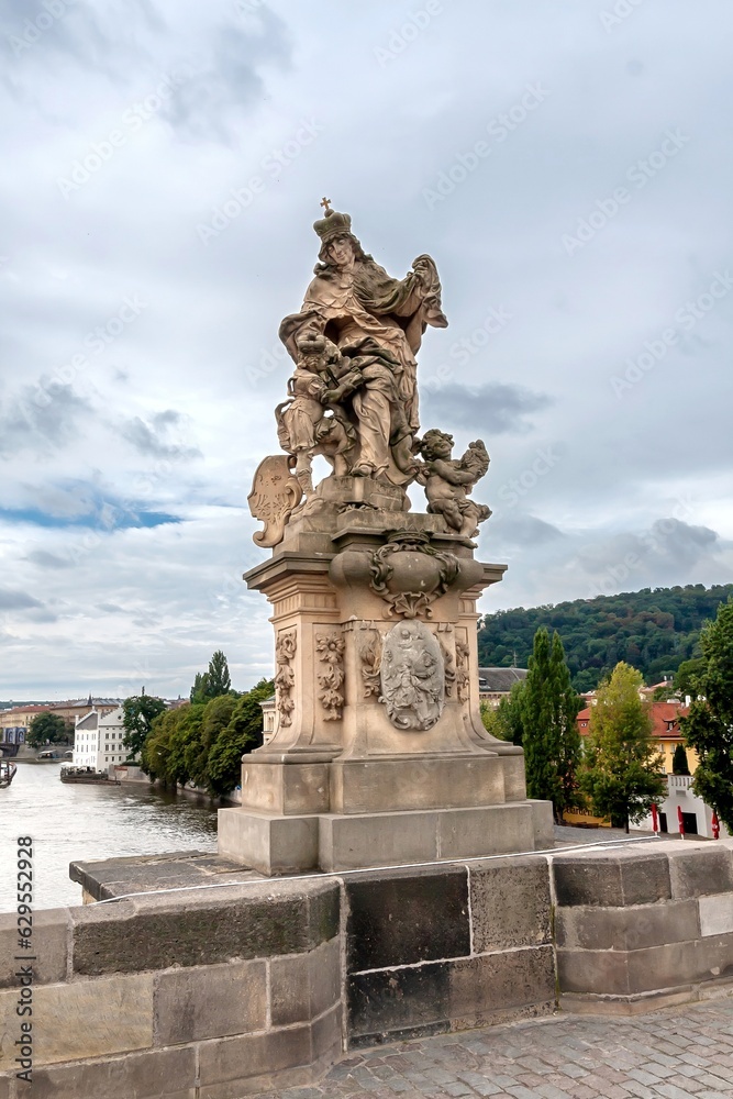The statue of Saint Ludmila by Matthias Braun (circa 1710s), installed on the south side of the Charles Bridge in Prague