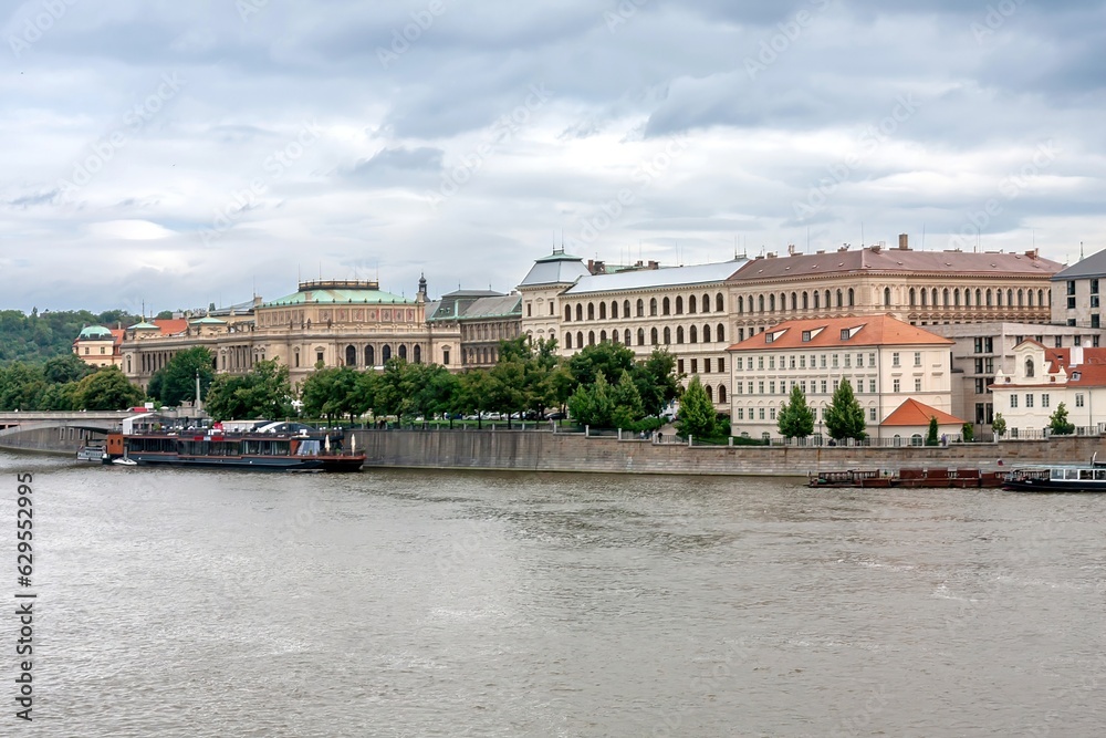 The left bank of the Vltava River near the Manes Bridge, Prague