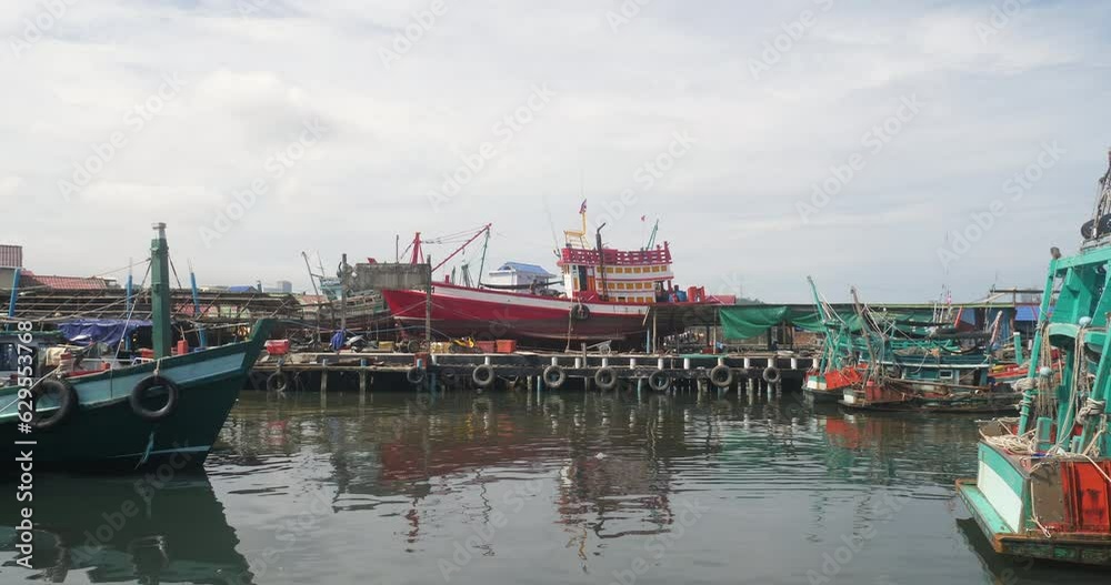 wooden Fishing boat is repaired at shipyard fishing port wooden Fishing boat is repaired at shipyard fishing port