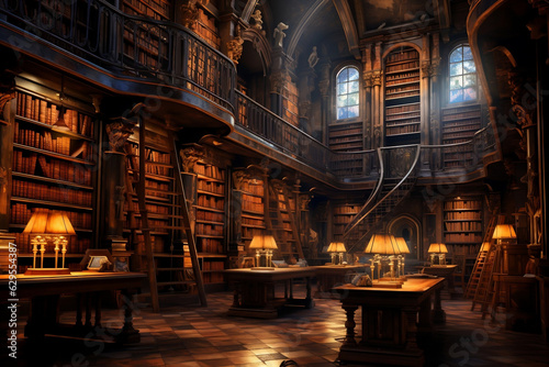 Whispers of history in an ancient library, its shelves laden with knowledge.