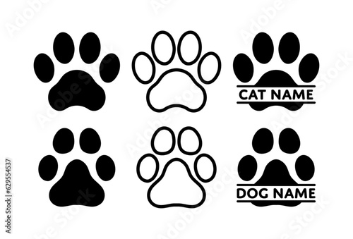 Cat Paw Silhouette Pet Footprint Outline Dog Split Name Frame 