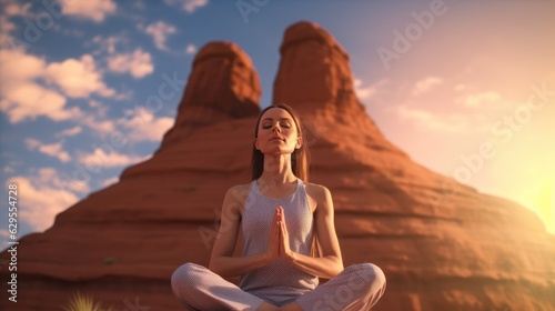 Handsome man doing yoga in lotus position in nature. The concept of learning and sports in nature.