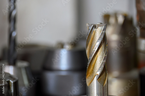 Close-up scene the used high speed flat end mill tool.