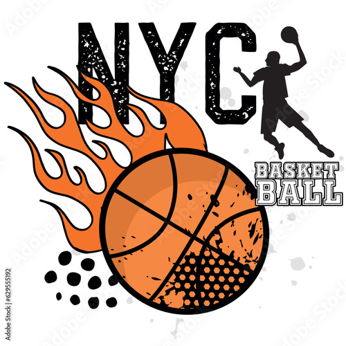 typography bright basketball print with  ball , a slogan .  Print for textiles, t-shirts, children's clothes. Isolated on white