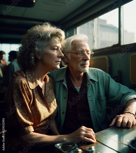 An elderly couple traveling by ship. Generative AI.